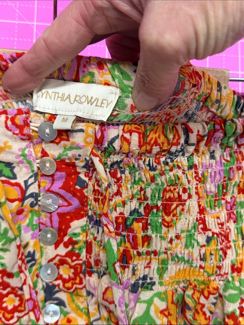 Cynthia Rowley Floral Button-Front Maxi Skirt in Pink Yellow Green Orange - Picture 2 of 4